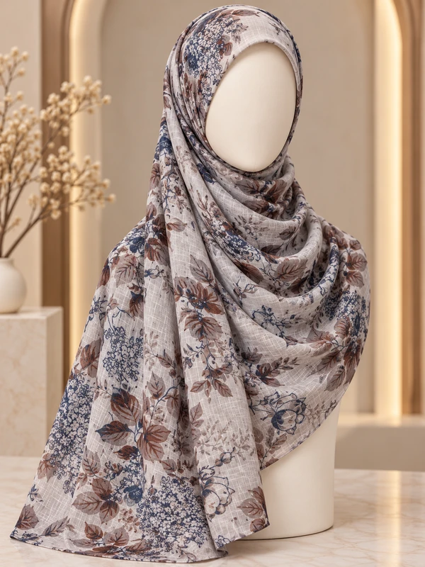 Grey Beige - Premium Printed Lawan Hijab